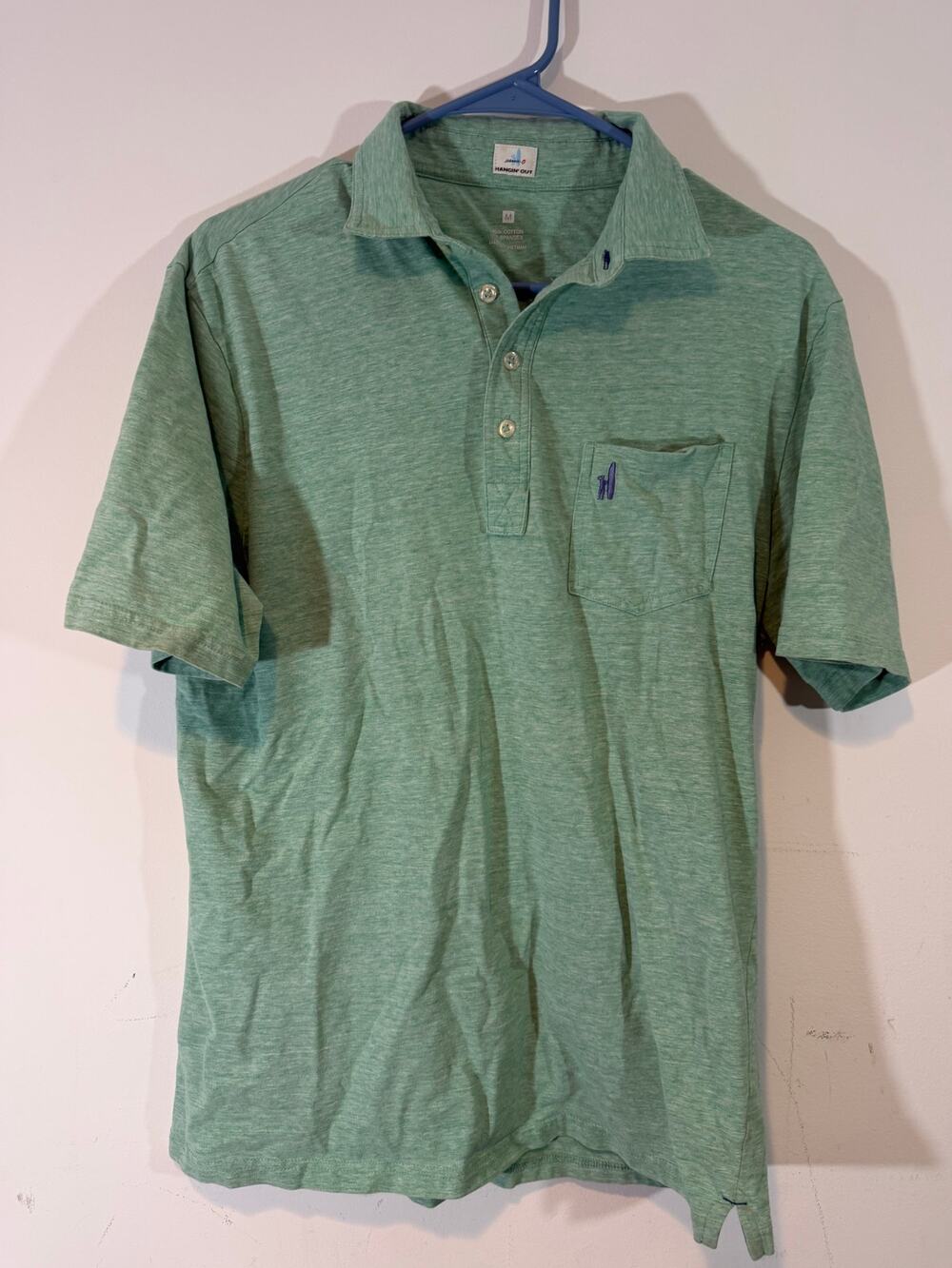 Johnnie-O Hangin' Out Polo Shirt Mens M Green Mojito Stretch Pocket Original